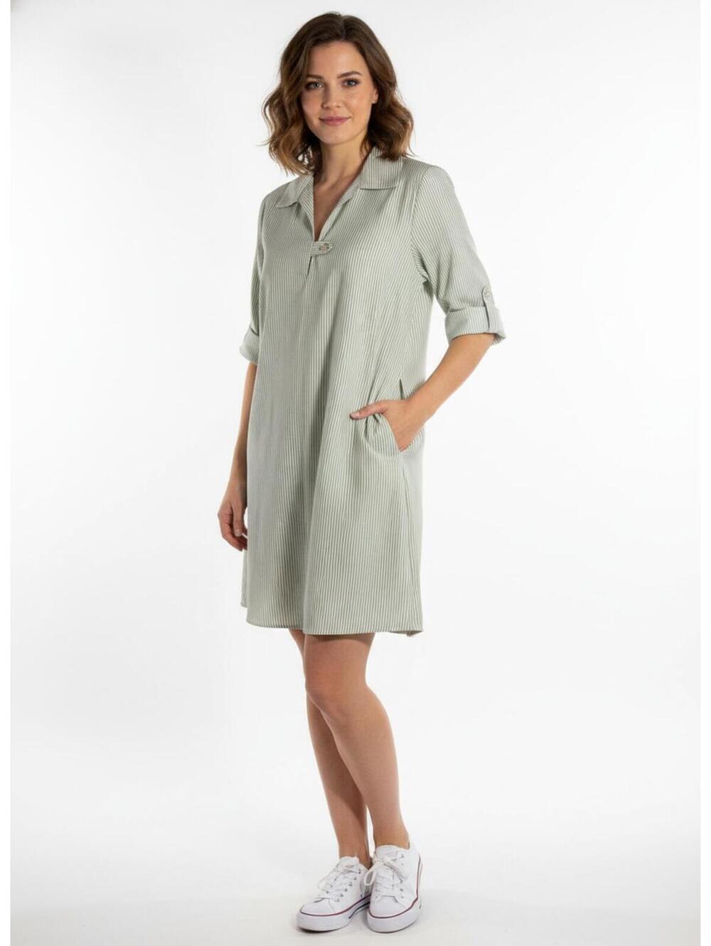 Emma & Michele Light Green Striped Spring Tunic Shirt Dress Large